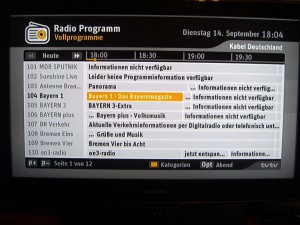 Radio-Programmübersicht des RCI88-320 KDG