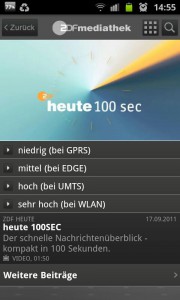 ZDFmediathek-App mit Screenshot zu heute in 100 Sekunden