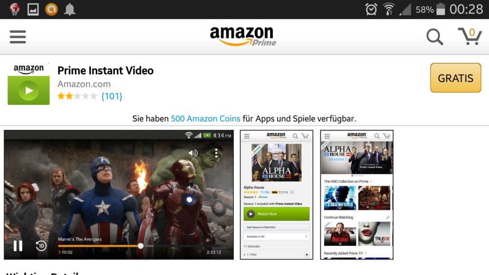 Amazon Instant Video auf Android-Smartphone | Screenshot: Redaktion